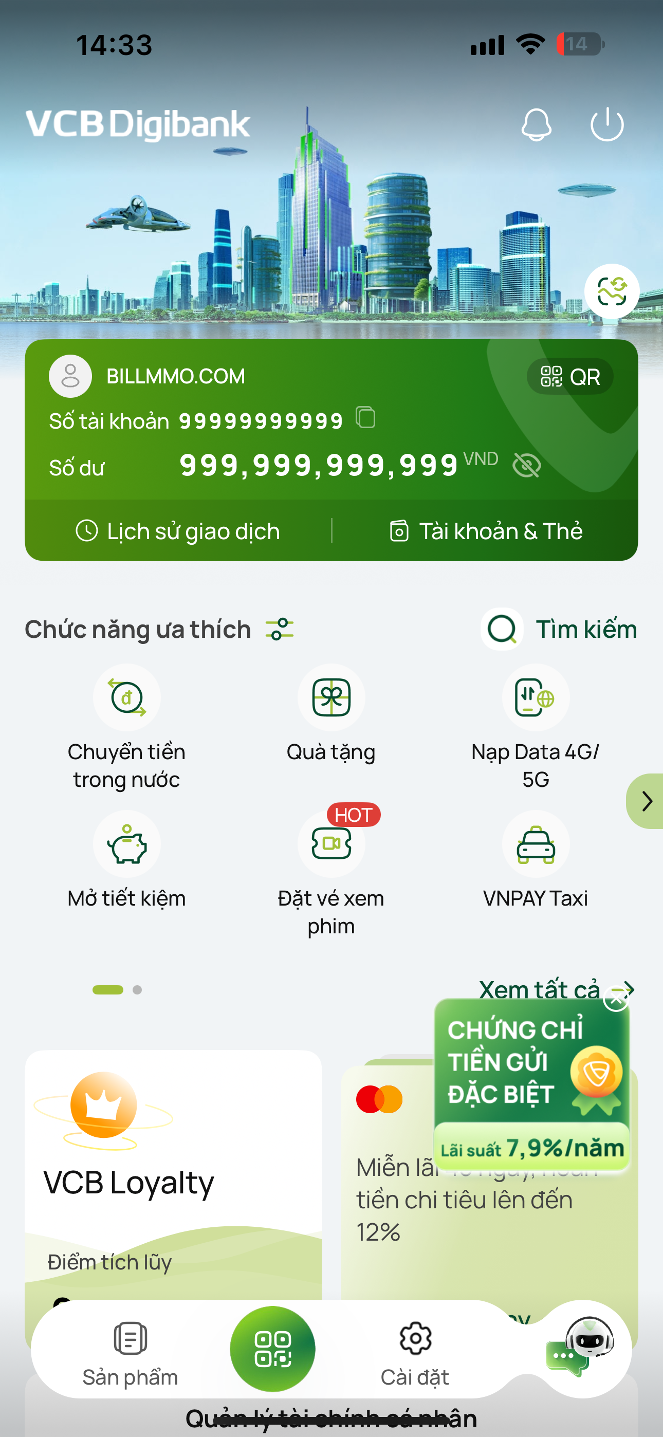 Bill số dư tài khoản
